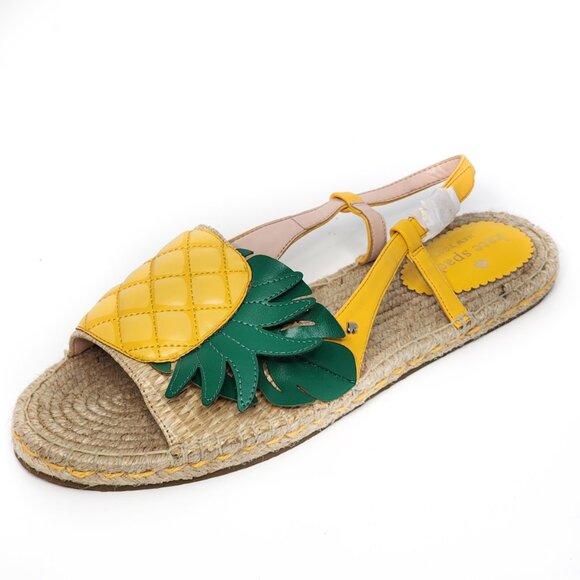 KATE SPADE MWOB Tropical Pineapple Flat Espadrille Slingback Sandals Yellow - Picture 1 of 6